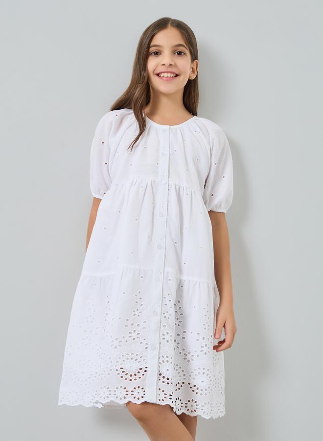 ستايلي فستان ميدي مطرز بحافة واسعة للبنات - Image 5